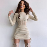 Autumn Women Chic Sexy Slim Waist Long Sleeve Bodycon Dress