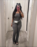 Summer Fashion Solid Color Ribbed Pocket Sexy Tight Fitting Jumpsuit