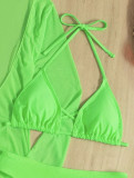 Three-Piece Long Mesh Skirt Lace-Up Swimsuit Bikini Cross-Leg