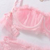 Erotic Ruffle Meshlace Hollow See-Through Sexy Lingerie Four-Piece Set