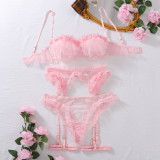 Erotic Ruffle Meshlace Hollow See-Through Sexy Lingerie Four-Piece Set