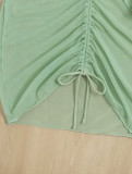 Three-Piece Long Mesh Skirt Lace-Up Swimsuit Bikini Cross-Leg