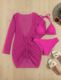 Three-Piece Long Mesh Skirt Lace-Up Swimsuit Bikini Cross-Leg