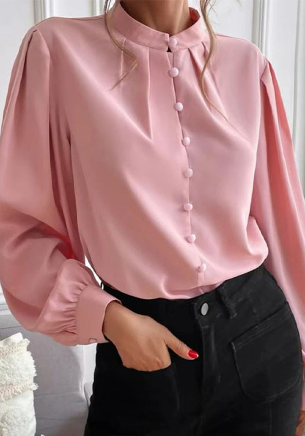 Women's Shirt Spring Elegant Solid Color Long Sleeve Button Loose Women's Top