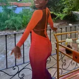 Women's Sexy Deep V Gradient Low Back Long Dress