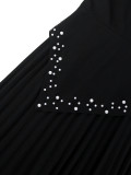 Beaded V-Neck Bell Bottom Sleeve A-Line Pleated Formal Party Dress