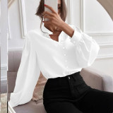 Women's Shirt Spring Elegant Solid Color Long Sleeve Button Loose Women's Top