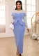 Elegant Beaded See-Through Long Sleeve Peplum Formal Party Dress