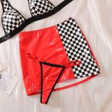 Contrast Color Erotic Sexy Three-Piece Lingerie Temptation Plaid Short Skirt Set