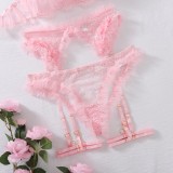 Erotic Ruffle Meshlace Hollow See-Through Sexy Lingerie Four-Piece Set