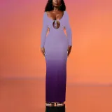 Women's Sexy Deep V Gradient Low Back Long Dress