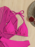 Three-Piece Long Mesh Skirt Lace-Up Swimsuit Bikini Cross-Leg