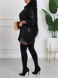 Women's Autumn Style Solid Color Sequin Loose Shirt Dress