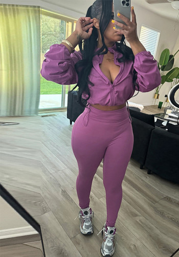 Spring And Autumn Sexy Drawstring Slim Waist Crop Top High Waist Tight Fitting Trousers Two Piece Set