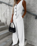 Women Fall Asymmetric Design Sleeveless Vest Trousers Two-piece Set