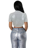 Women Casual Sequin Short Sleeve Top