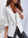 Women Long-sleeved Solid Double-breasted Blazer