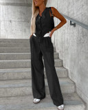 Women Fall Asymmetric Design Sleeveless Vest Trousers Two-piece Set