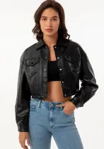 Women Loose Casual Long-sleeved Single-breasted Turndown Collar Crop Jacket
