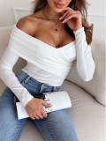 Women Fall/Winter Sexy Off-shoulder Long-sleeved Solid T-shirt Top