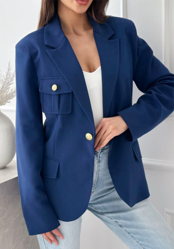 Women Long-sleeved Single-breasted Solid Blazer