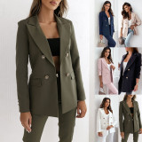 Women Fall/Winter Double-breasted Solid Blazer Coat