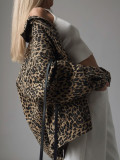 Women Vintage Leopard Print Denim Jacket