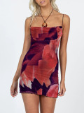 Women summer mesh print bodycon strap dress