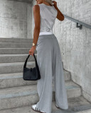 Women Fall Asymmetric Design Sleeveless Vest Trousers Two-piece Set