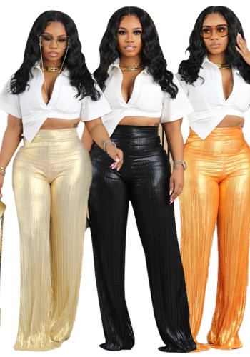 Women Casual Solid Wide-leg Pants