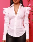 Women Fall/Winter Long-sleeved Solid Shirt