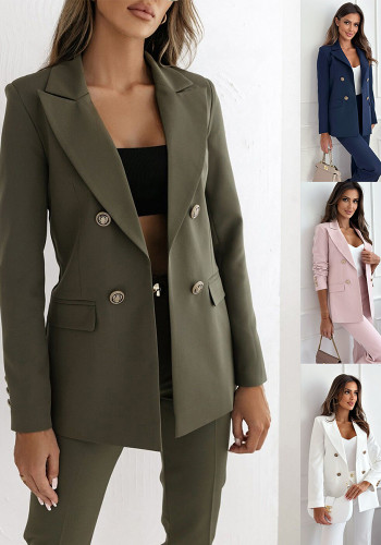 Women Fall/Winter Double-breasted Solid Blazer Coat