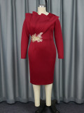 Women Formal Party Embroidered Long Sleeve Dress