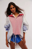 Women Patchwork Contrast Color Casual Sports Hoodies