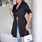 Women Fall/Winter Loose Solid Maxi Windbreaker Coat