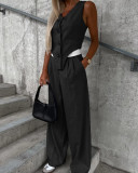 Women Fall Asymmetric Design Sleeveless Vest Trousers Two-piece Set