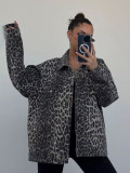 Women Vintage Leopard Print Denim Jacket