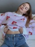Women Loose Contrast Jacquard Knitting Sweater