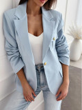 Women Long-sleeved Single-breasted Solid Blazer