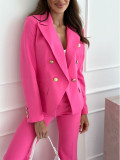 Women Long-sleeved Solid Double-breasted Blazer