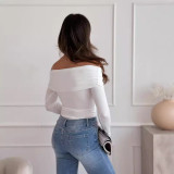 Women Fall/Winter Sexy Off-shoulder Long-sleeved Solid T-shirt Top