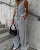 Women Fall Asymmetric Design Sleeveless Vest Trousers Two-piece Set