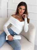 Women Fall/Winter Sexy Off-shoulder Long-sleeved Solid T-shirt Top