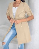 Women Fall/Winter Loose Solid Maxi Windbreaker Coat