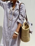 Women Autumn Half Sleeve Striped Shirt Dress