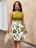 Women Floral Print One Shoulder Dress