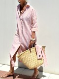 Women Autumn Half Sleeve Striped Shirt Dress