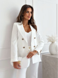 Women Fall/Winter Double-breasted Solid Blazer Coat