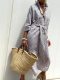 Women Autumn Half Sleeve Striped Shirt Dress