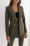 Women Fall/Winter Double-breasted Solid Blazer Coat